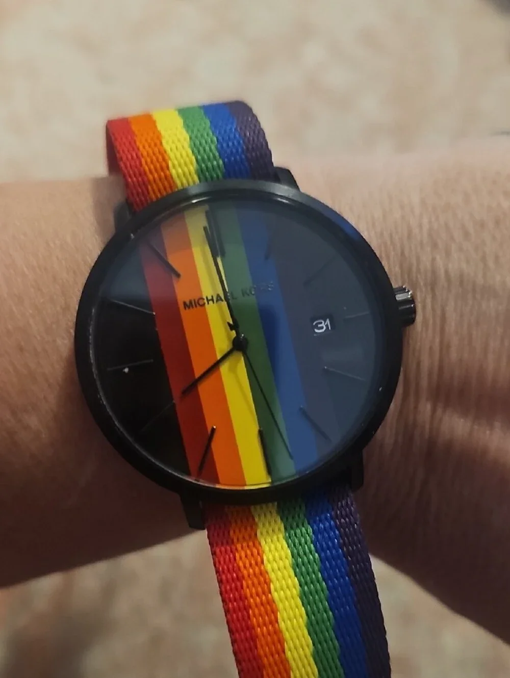 Michael Kors Unisex Rainbow Stripe Watch - Black Case